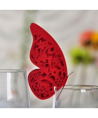 12 Papillons marque place "ROUGE" dentelle "pour verres"