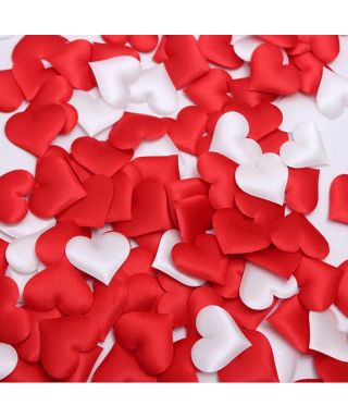 100 Coeurs tissu rouge ou blanc